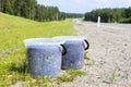 Natural wild blueberries in buckets on roadside Royalty Free Stock Photo