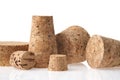 Natural wine cork closeup. Several natural wine corks on white