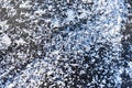 Natural winter background with ice , snow crystals and snowflakes copy space Frost patterns, frozen surface of water on the lake Royalty Free Stock Photo