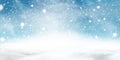 Natural Winter Christmas background with blue sky, heavy snowfall, snowflakes in different shapes and forms, snowdrifts Royalty Free Stock Photo