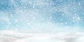 Natural Winter Christmas background with blue sky, heavy snowfall, snowflakes in different shapes and forms, snowdrifts Royalty Free Stock Photo