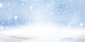 Natural Winter Christmas background with blue sky, heavy snowfall, snowflakes in different shapes and forms, snowdrifts Royalty Free Stock Photo