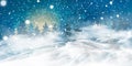 Natural Winter Christmas background with night, heavy snowfall, snowflakes, snowy coniferous forest, snowdrifts. Winter Royalty Free Stock Photo