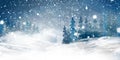 Natural Winter Christmas background with night, heavy snowfall, snowflakes, snowy coniferous forest, snowdrifts. Winter Royalty Free Stock Photo