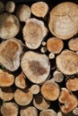 Natural wood background - closeup of chopped firewood. Firewood is stacked and prepared for the winter pile of logs. Royalty Free Stock Photo