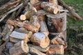 Natural wood background - closeup of chopped firewood. Firewood stacked and prepared for winter. A pile of firewood by the road Royalty Free Stock Photo