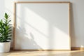 Natural wood frame, unbleached cotton canvas Clean backdrop , stylish, template, blank