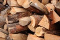 Natural wooden background - closeup of chopped firewood. Firewood prepared for winter Pile of wood logs. Chopped wood for Royalty Free Stock Photo