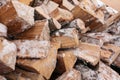 Natural wooden background - closeup of chopped firewood. Firewood prepared for winter Pile of wood logs. Chopped wood for Royalty Free Stock Photo