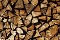 Natural wooden background, closeup of chopped firewood. Firewood stacked and prepared for winter Pile of wood logs Royalty Free Stock Photo