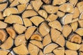 Natural wooden background, closeup of chopped firewood, logs. Chopped firewood on a stack Royalty Free Stock Photo