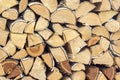 Natural wooden background, closeup of chopped firewood, logs. Chopped firewood on a stack Royalty Free Stock Photo