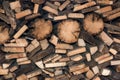 Natural wooden background, closeup of chopped firewood. Pile of wood logs. Royalty Free Stock Photo