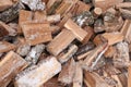 Natural wooden background - closeup of chopped firewood. Firewood prepared for winter Pile of wood logs. Chopped wood for Royalty Free Stock Photo