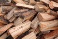 Natural wooden background - closeup of chopped firewood. Firewood prepared for winter Pile of wood logs. Chopped wood for Royalty Free Stock Photo