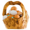 Natural Wooden Basket Of Fresh Brown and White Organic Eggs Royalty Free Stock Photo