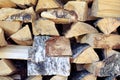 Natural wooden decor background. Firewood log texture