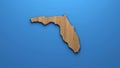 Natural Wooden Florida Map Logo - A Carved Wood Silhouette of Florida State on a Crisp Blue Background Evoking Rustic