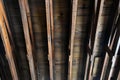 Natural wooden rafter beams in the ceiling