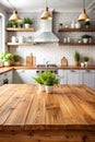 Natural Wooden Table with Kitchen Background Royalty Free Stock Photo