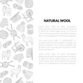 Natural Wool Banner Template with Place for Text and Knitting Hand Drawn Symbols Pattern, Design Element Can Be Used for