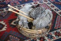 Natural wool and homespun skein in a basket