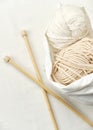 Natural Wool Yarn with Knitting Needles Royalty Free Stock Photo