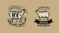 Natural wool, yarn logo or label. Knitwork vector illustration