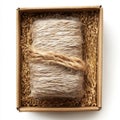 Natural wool yarn package in eco-friendly box for sustainable crafting Royalty Free Stock Photo
