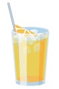Natural yellow ice cold orange juice with straw. Classic screwdriver cocktail vector illustration. For Bar or Restaurant menu