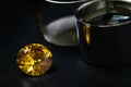 Natural yellow Sapphire gemstone, Jewel or gems on black Royalty Free Stock Photo