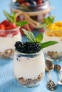 Natural yogurt with muesli, mango and berries.
