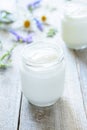 Natural yougurt in jar Royalty Free Stock Photo
