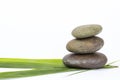 Natural zen stone on fresh green bamboo leaf Royalty Free Stock Photo
