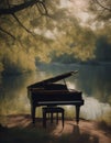 naturaleza lago paisaje surreal piano tranquila musica en relajada arboles concepto music surrealist musical nature background