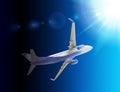 Naturalistic 3D passenger plane flying in the sky. Vector illustration