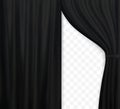 Naturalistic image of Curtain, open curtains Black color on transparent background. Vector Illustration. Royalty Free Stock Photo