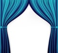 Naturalistic image of Curtain, open curtains Blue color. Vector Illustration.