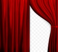 Naturalistic image of Curtain, open curtains Red color on transparent background. Vector Illustration. Royalty Free Stock Photo