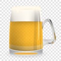 Naturalistic large glass of freshly coldly flavored and tasty light foamy beer. on White Background Vector