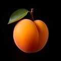 Naturalistic Peach With Leaf On Black Background