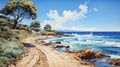 Naturalistic Rendering Of Beach Road: Neogeo Art With Detailed Firecore Elements