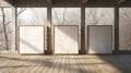 Naturalistic Renderings Three Wooden Frames In A Light-filled Room