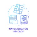 Naturalization records blue gradient concept icon