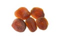 Naturally dried apricots isolated on white background, top view Royalty Free Stock Photo