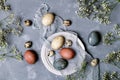 Naturally dyed easter eggs in cardboard container Royalty Free Stock Photo