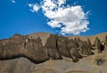 Naturally formed rock shapes and mountains with beautiful blue sky , clouds background on adventurous road from Manali to Leh in