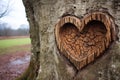 a naturally shaped heart imprinted on the bark of an old oak