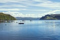 Seascapes with a blue and cloudy sky in summer, Skye Island Highlands, Scotland Royalty Free Stock Photo