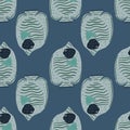 Nature aqua seamless pattern with light blue butterfly fish ornament. Navy blue background. Simple design Royalty Free Stock Photo